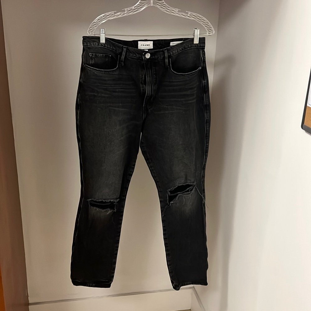 Frame black, distressed, slender, straight size 30